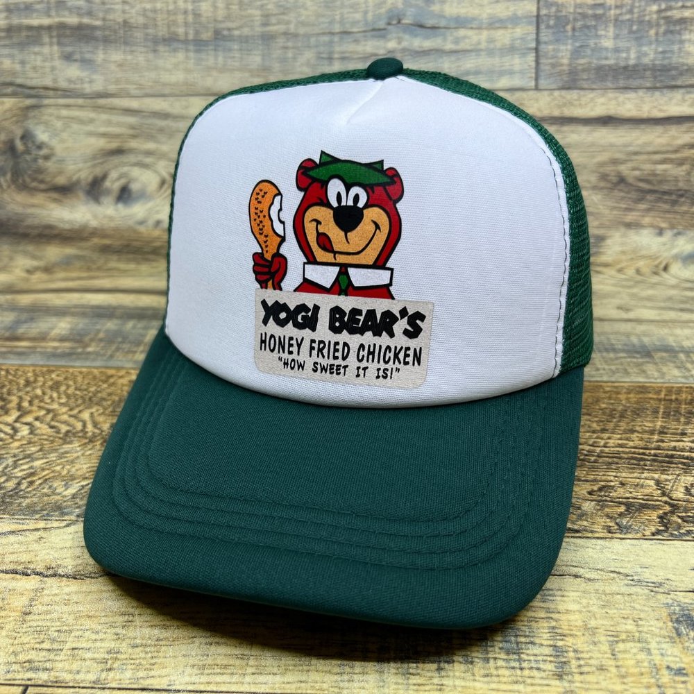 Yogi Bear's Honey Fried Chicken Mens Trucker Hat Green Snapback 60s Defunct Cap